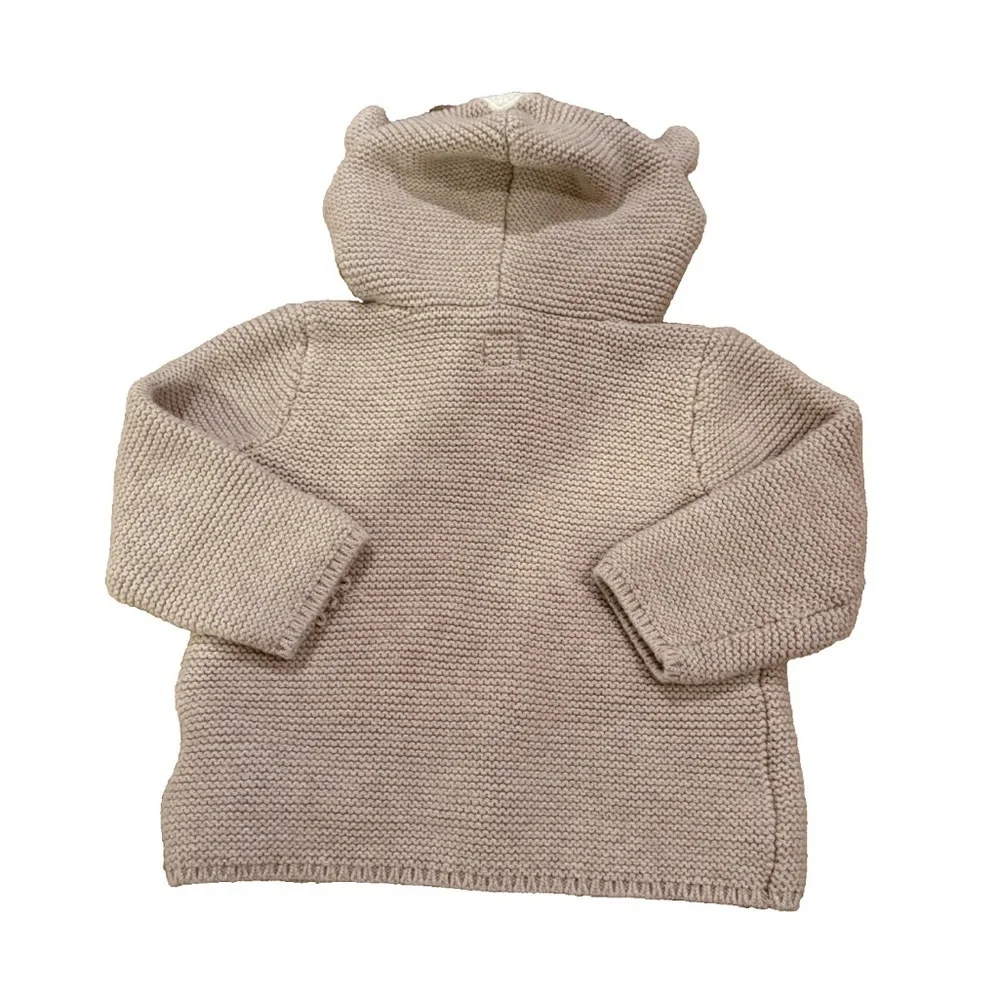 Baby Gap Reindeer Sweater Beige Tan Knit Button Christmas Holiday